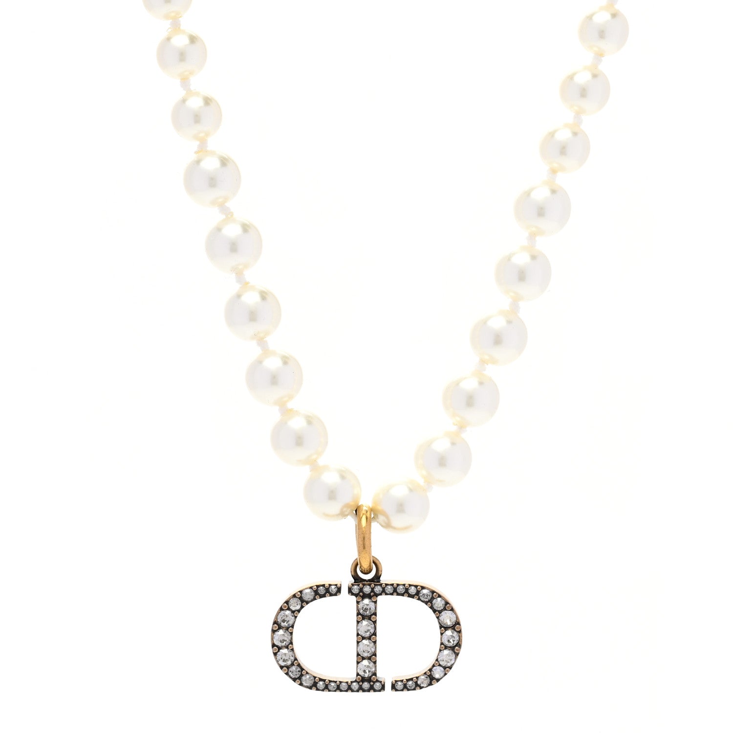 Christian Dior Pearl CD Crystal Montaigne Choker Necklace Gold 1 of 6