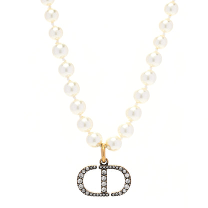 Christian Dior Pearl CD Crystal Montaigne Choker Necklace Gold 1 of 6