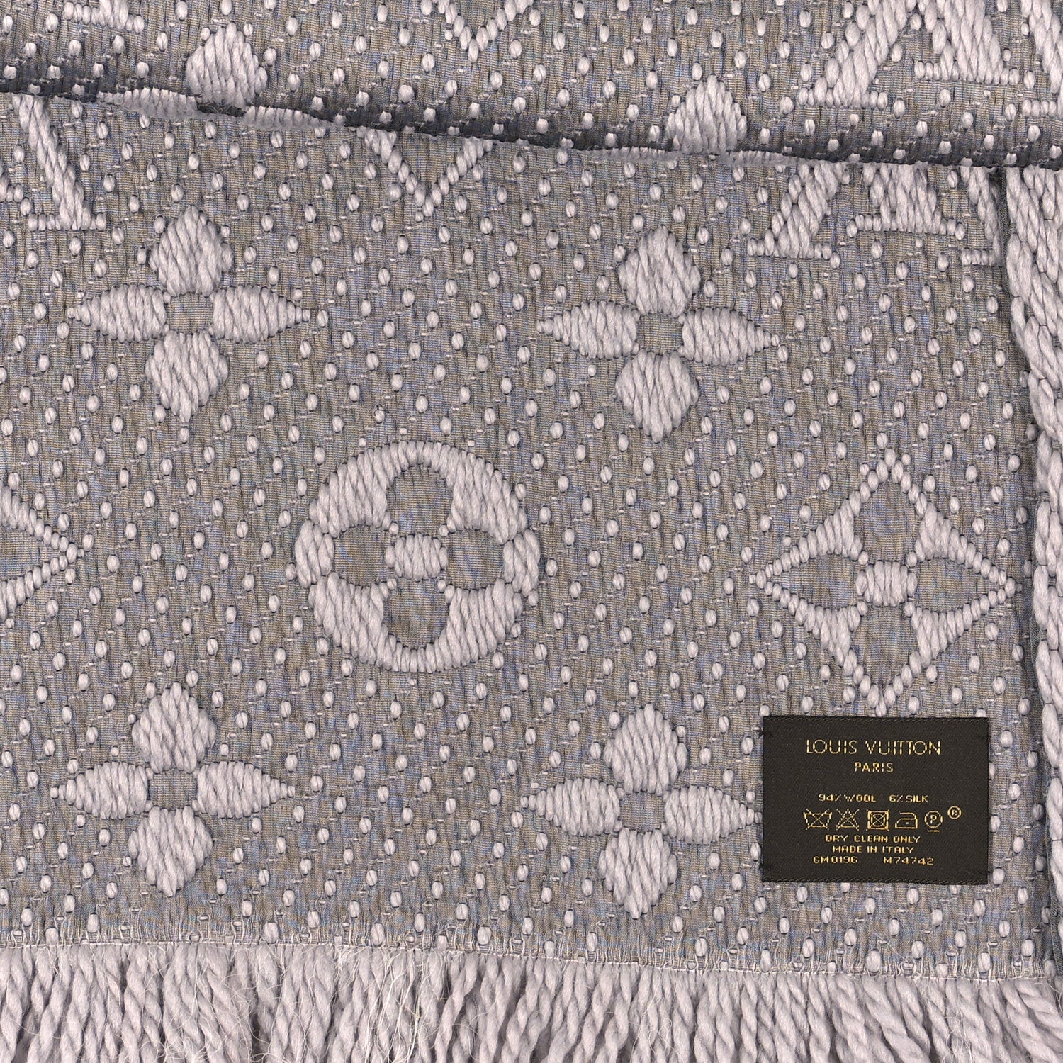 Louis Vuitton Wool Silk Logomania Scarf Pearl Grey 3 of 4