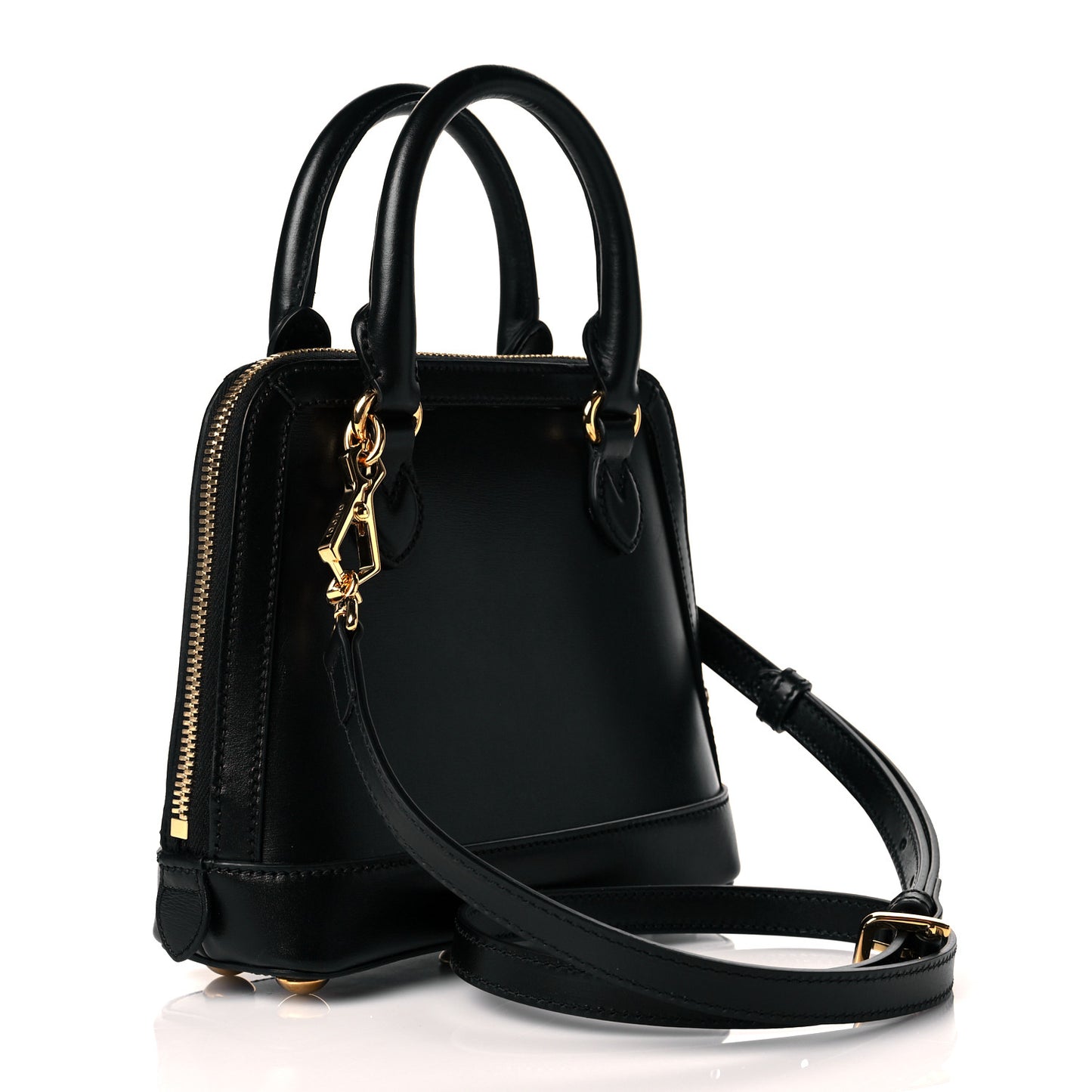 Boarded Plutone Calfskin Mini Horsebit 1955 Top Handle Bag Black