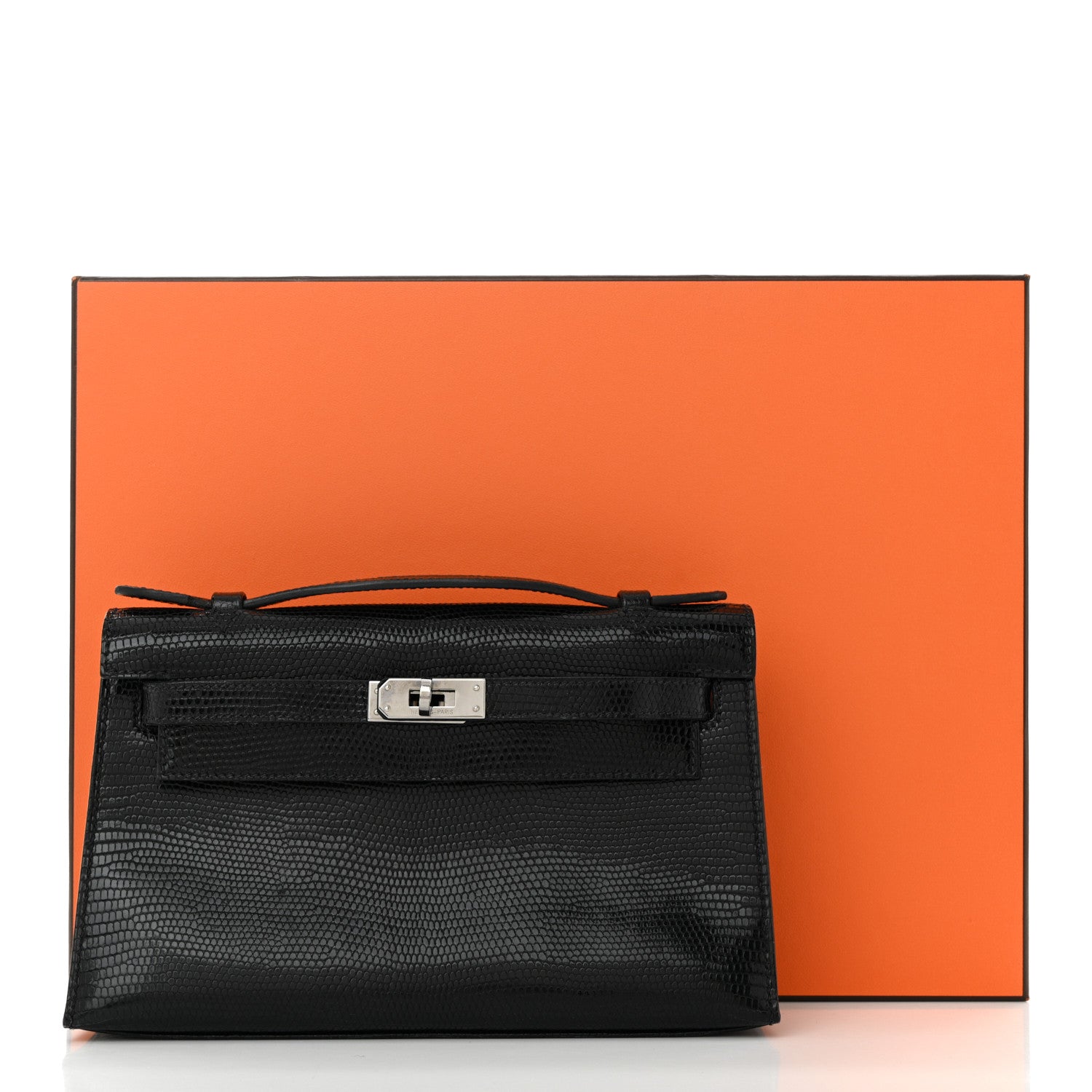Hermes Lizard Kelly Pochette Clutch Black 11 of 11