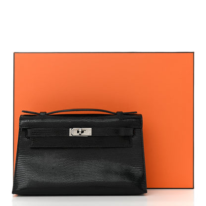 Hermes Lizard Kelly Pochette Clutch Black 11 of 11