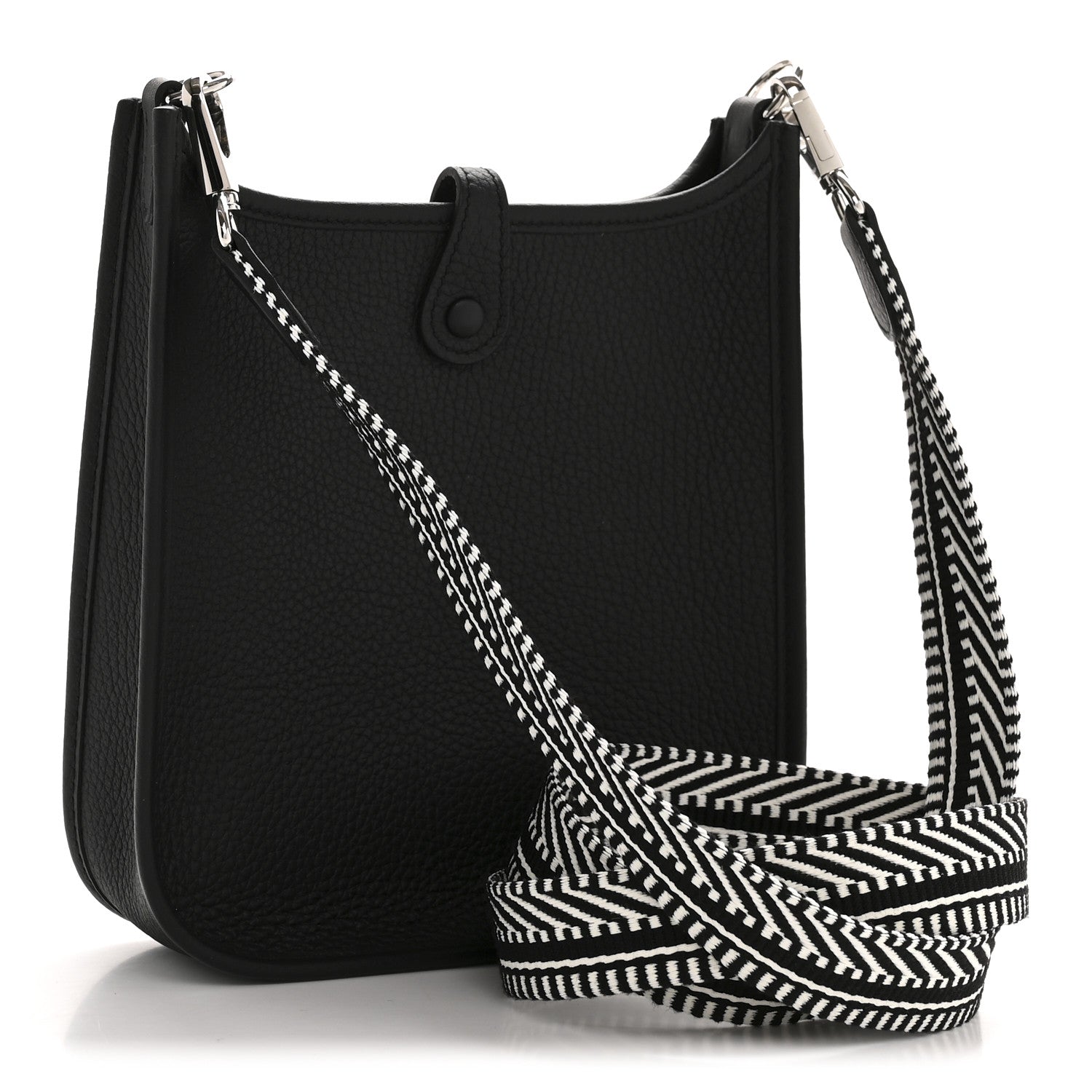 Hermes Taurillon Clemence Amazone Sangle Cavale Evelyne TPM Black White 3 of 11