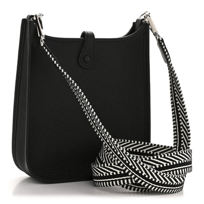 Hermes Taurillon Clemence Amazone Sangle Cavale Evelyne TPM Black White 3 of 11