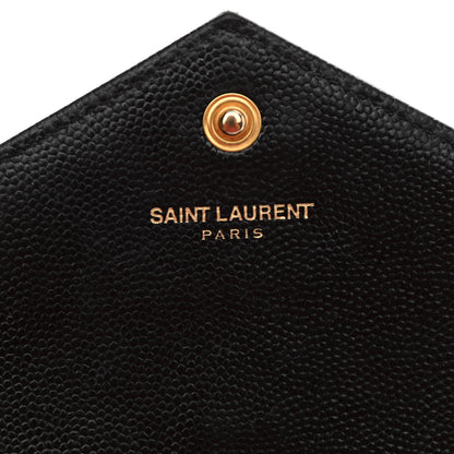 Saint Laurent Grain De Poudre Matelasse Chevron Monogram Envelope Chain Wallet Black 6 of 10