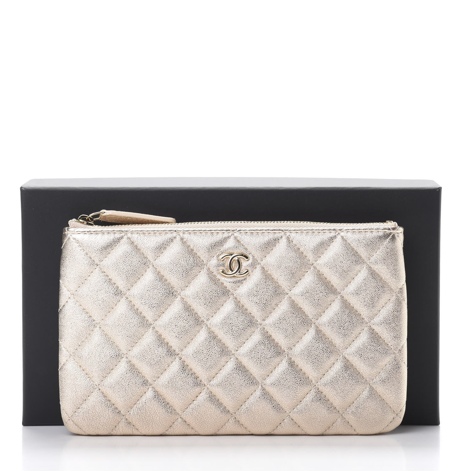 Chanel Metallic Lambskin Quilted Cosmetic Case Gold 8 of 8