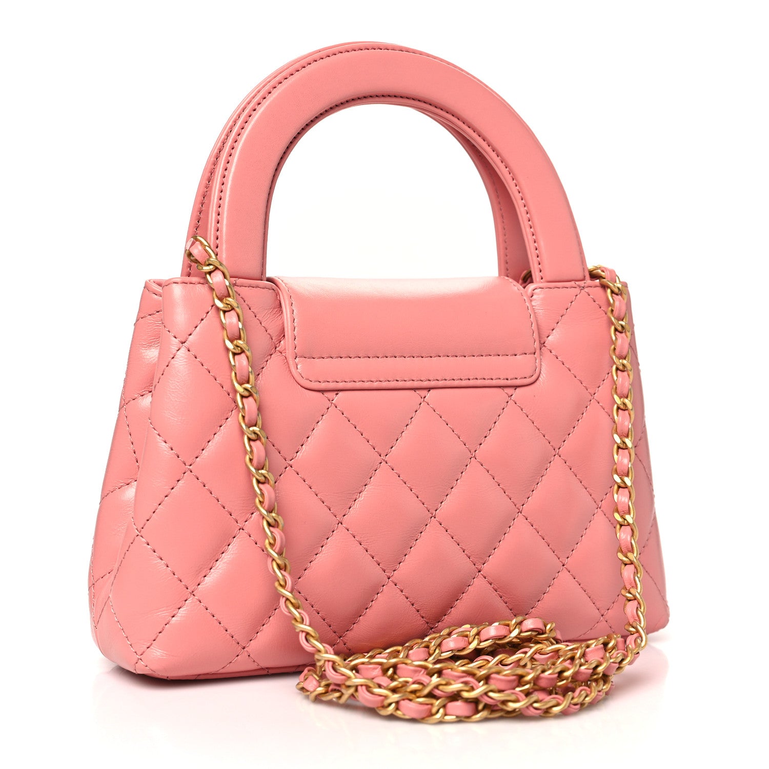 Chanel Shiny Aged Calfskin Quilted Nano Kelly Shopper Coral Pink 2 of 10