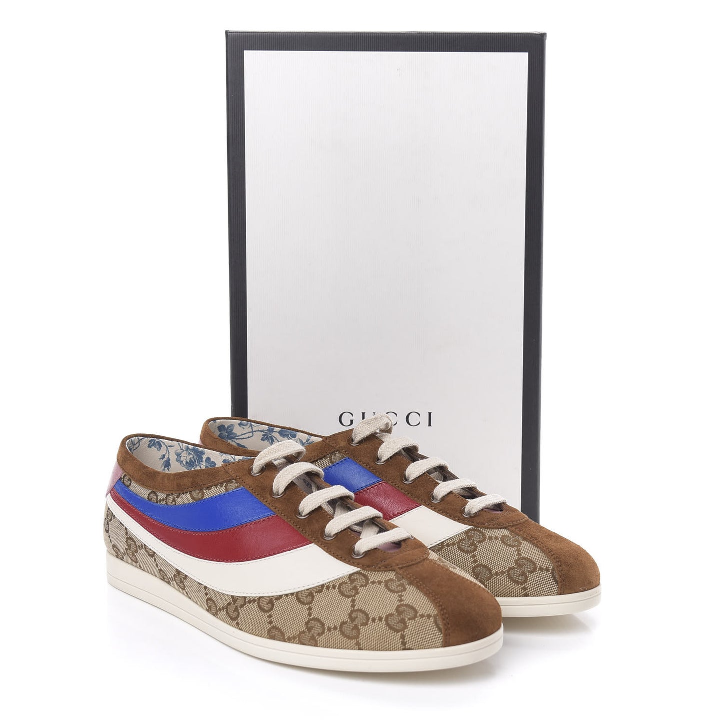 Suede Monogram Web Womens Falacer Sneakers 40.5 Nocciola Beige Mystic White Hibiscus Red