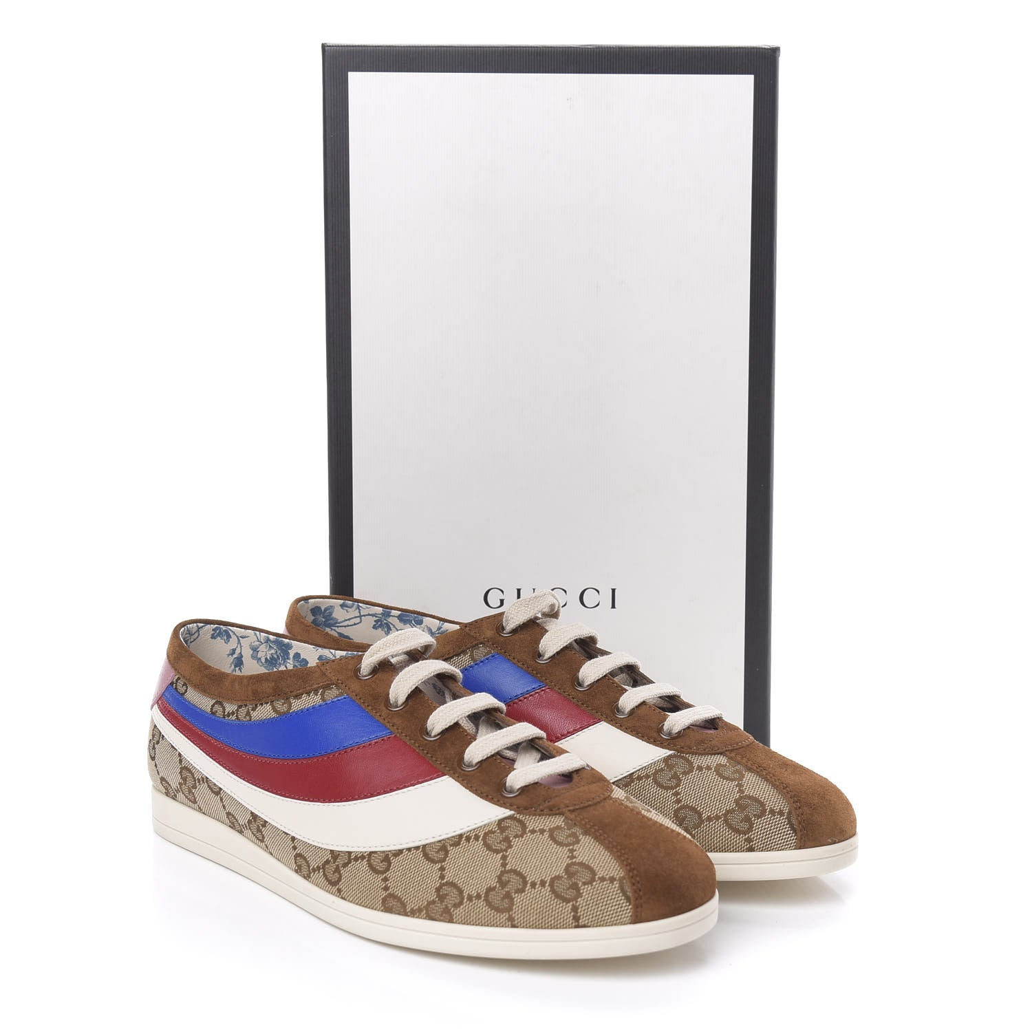 Gucci Suede Monogram Web Womens Falacer Sneakers 40.5 Nocciola Beige Mystic White Hibiscus Red 10 of 10