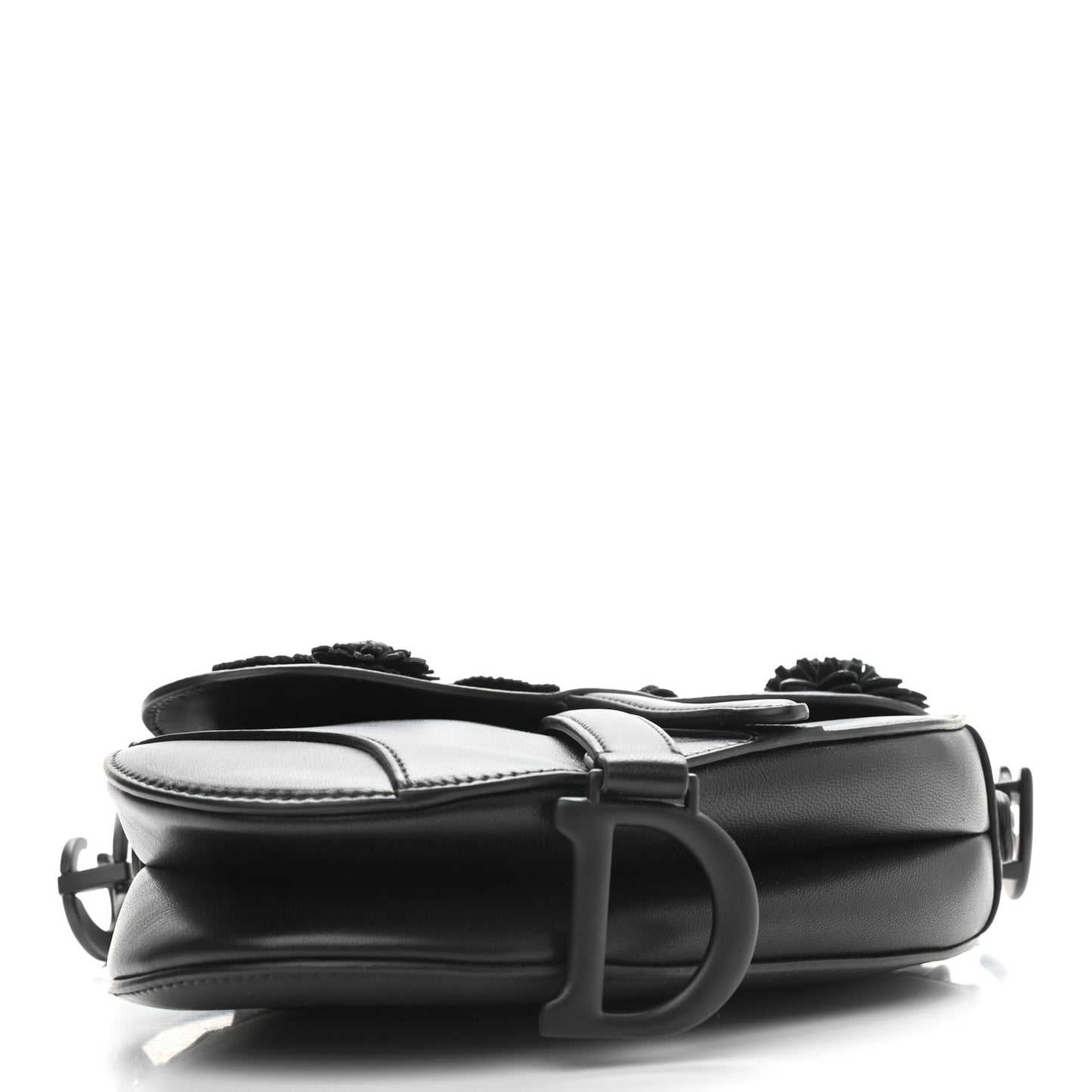 Lambskin Mini 3D Floral Saddle Bag Black