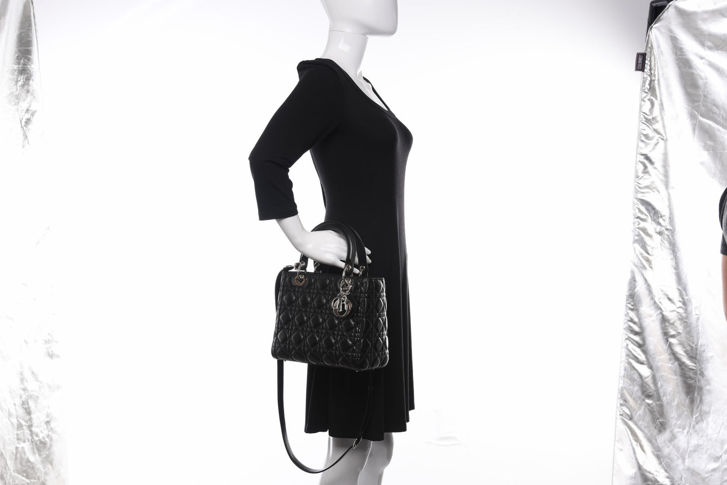Lambskin Cannage Medium Lady Dior Black