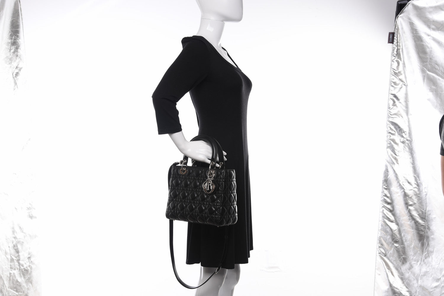 Christian Dior Lambskin Cannage Medium Lady Dior Black 2 of 11