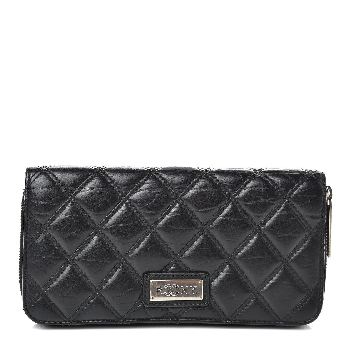 Aged Calfskin Quilted Paris New York PNY Wallet Black