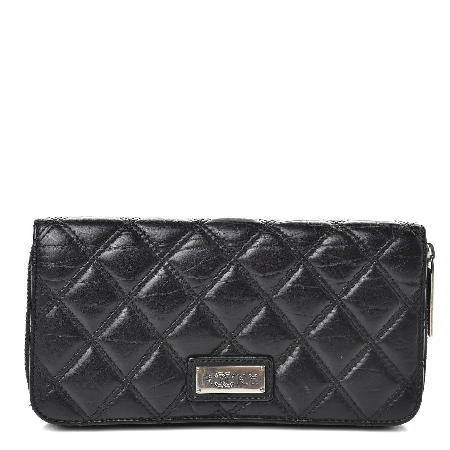 Chanel Aged Calfskin Quilted Paris New York PNY Wallet Black 1 of 8