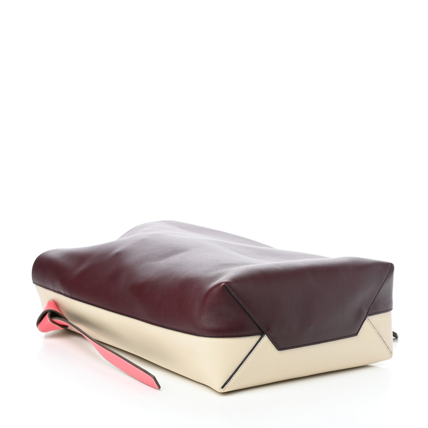 Shiny Smooth Calfskin Small Twisted Cabas Burgundy Cream