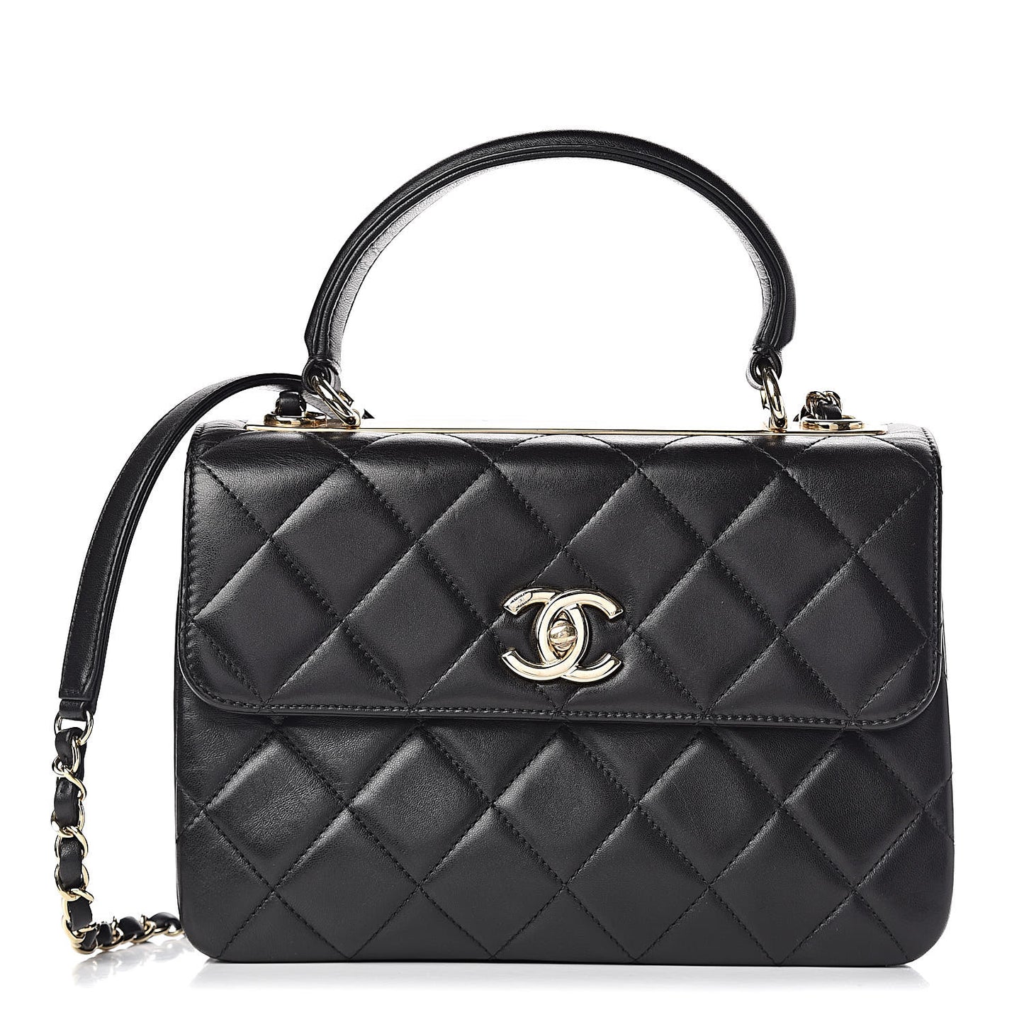 Lambskin Quilted Small Trendy CC Dual Handle Flap Bag Black