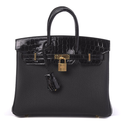 Hermes Togo Shiny Niloticus Crocodile Birkin Touch 25 Black 1 of 38