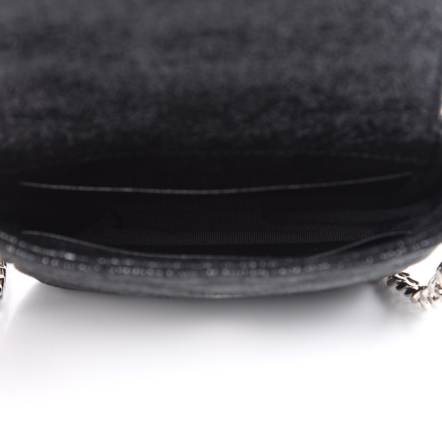 Metallic Crackled Calfskin Chevron Monogram Micro Crossbody Bag Black