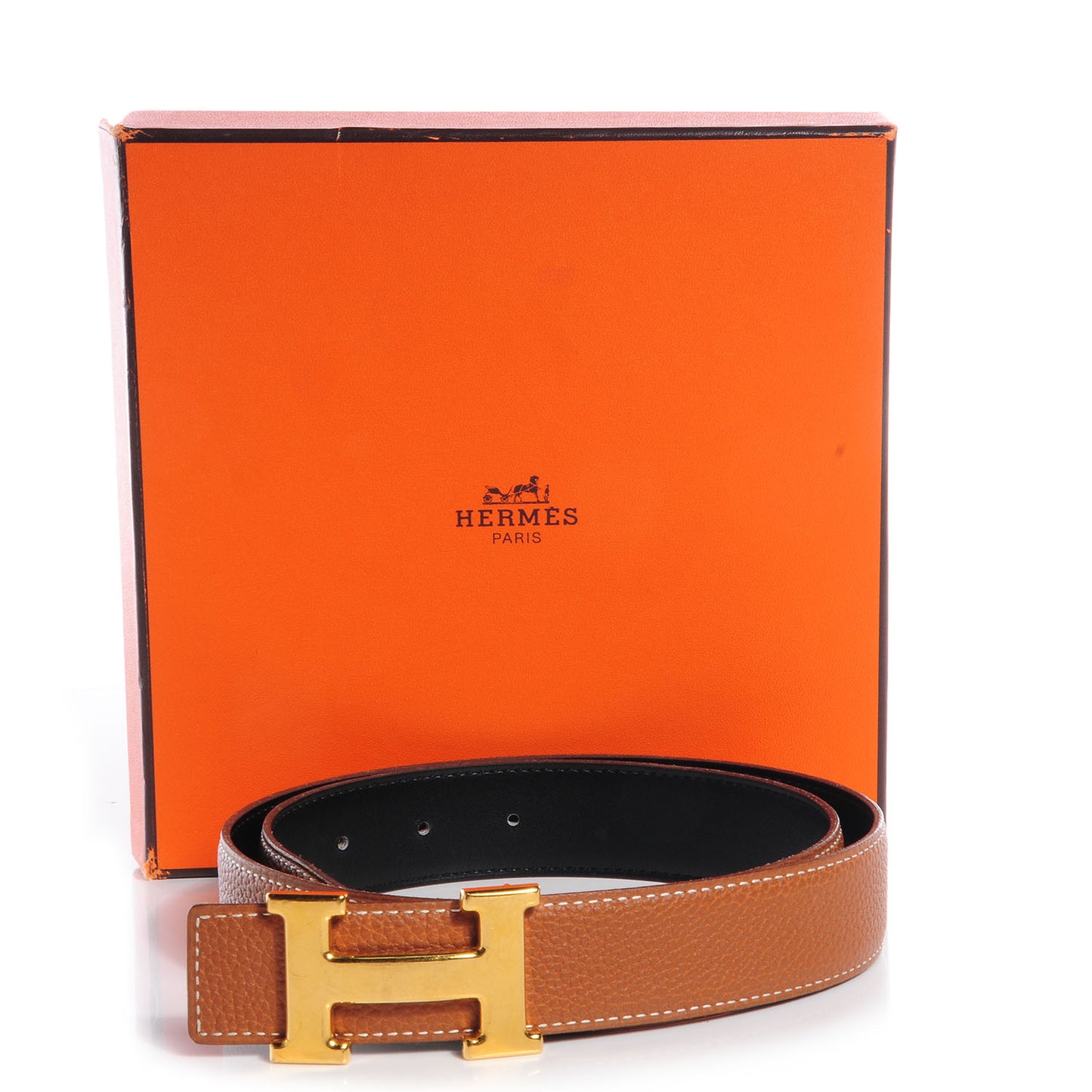 Togo Box Reversible Polished Constance 32mm H Belt Gold Noir 80