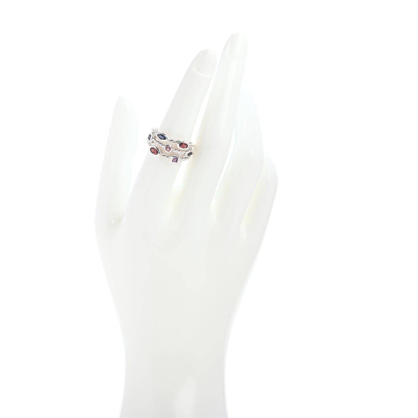 Sterling Silver Iolite Garnet Tourmaline Amethyst Confetti 3 Row Ring 54 7