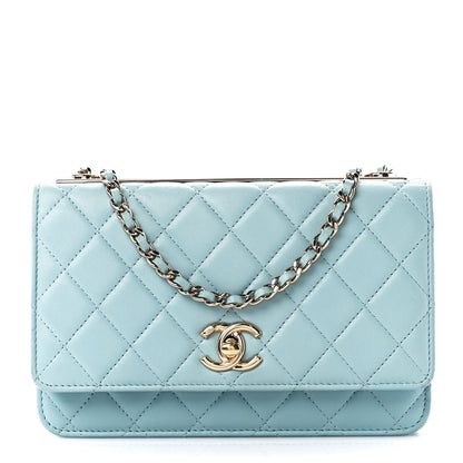 Chanel Lambskin Quilted Trendy CC Wallet On Chain WOC Light Blue 1 of 12