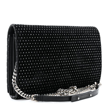 Saint Laurent Velvet Crystal Monogram Chain Wallet Black 3 of 14