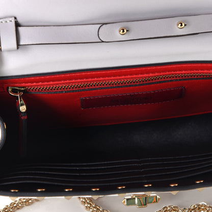 Valentino Garavani Lambskin VLTN Print Rockstud Spike Wallet On Chain White 5 of 5