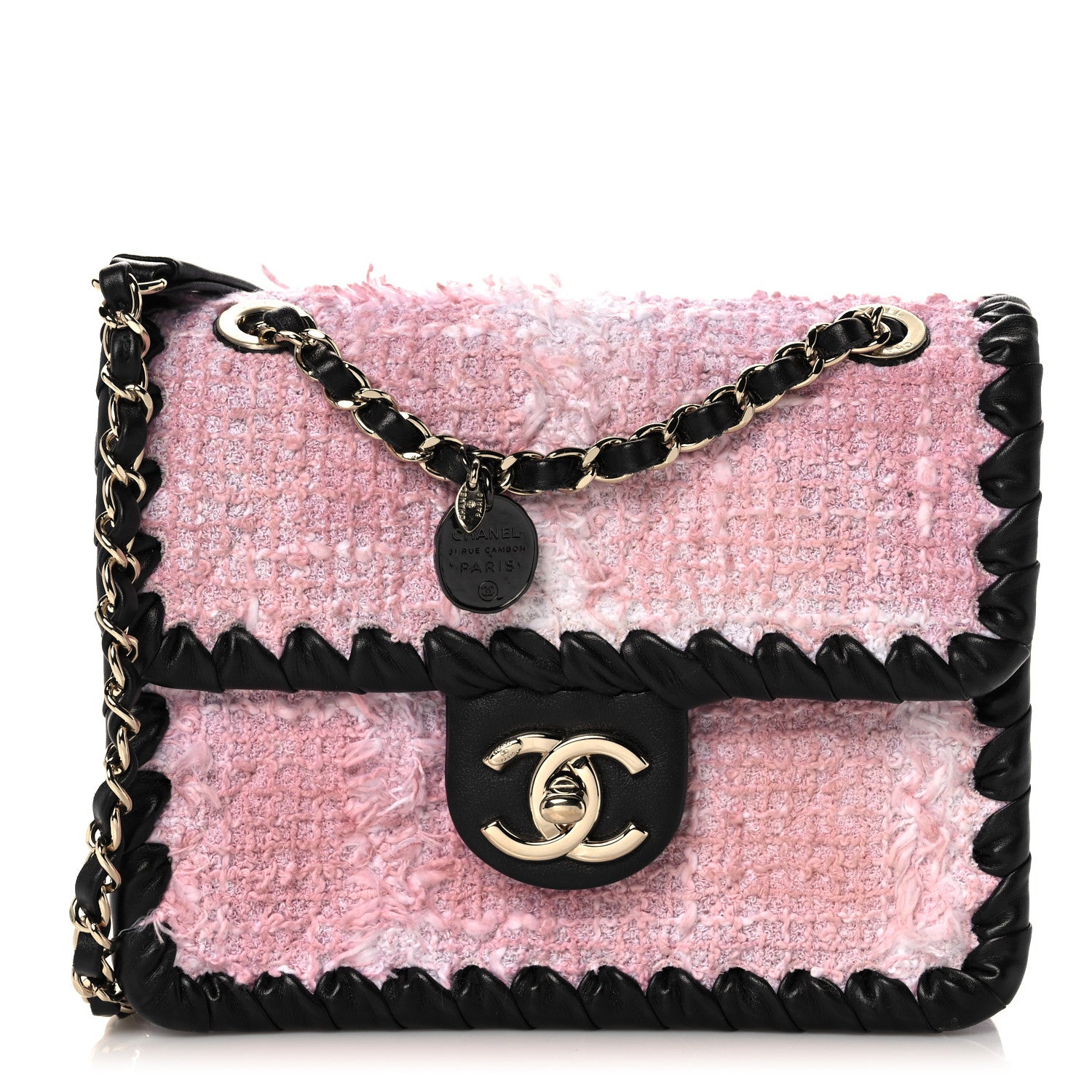 Chanel Tweed Braided Calfskin Mini My Own Frame Flap Pink Black 1 of 10