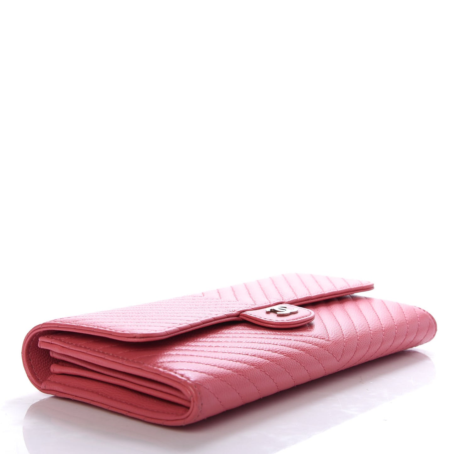 Caviar Chevron Quilted Large Gusset Flap Wallet Pink