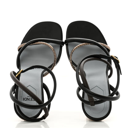 Fendi Nappa Metallic Ayers Fendi First 95mm Strappy Sandals 38.5 Black Chocolate Stagno 2 of 10