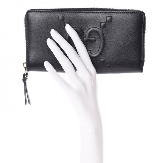 Apollo Calfskin GG Dadini Embroidered Zip Around Wallet Black