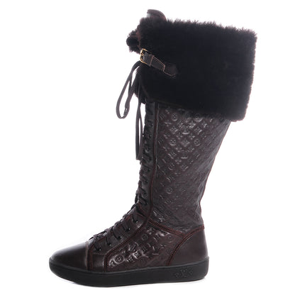 Louis Vuitton Calfskin Embossed Lamb Fur Polka Tall Boots 37 Brown 1 of 6