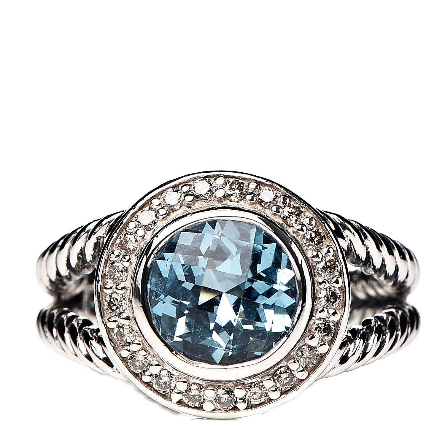 David Yurman Sterling Silver Diamond Blue Topaz 8mm Petite Cerise Ring 52 6 1 of 5