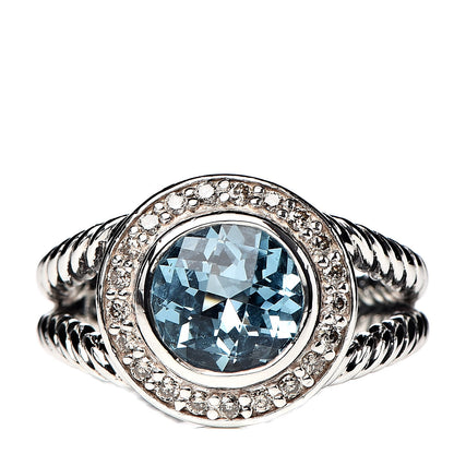 David Yurman Sterling Silver Diamond Blue Topaz 8mm Petite Cerise Ring 52 6 1 of 5