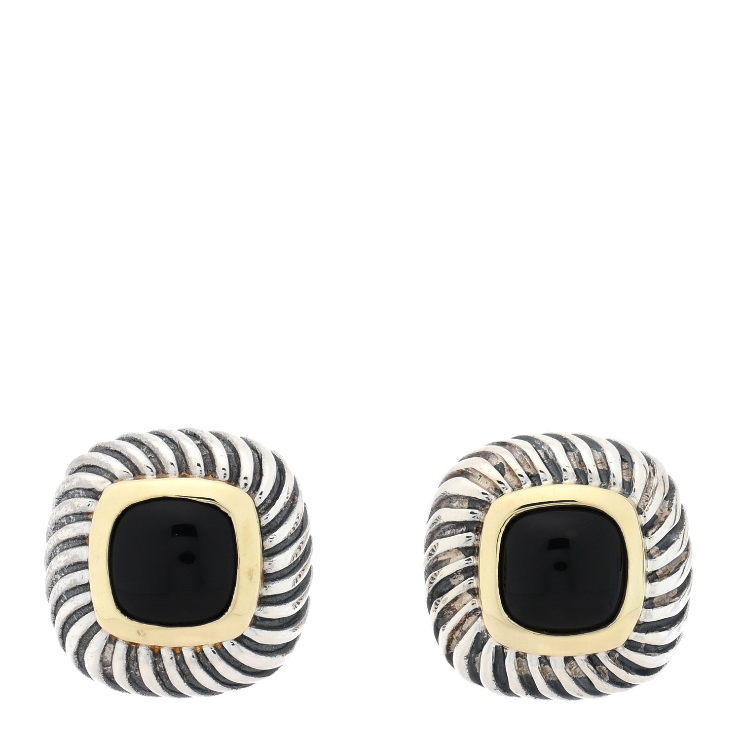 David Yurman Sterling Silver 14K Yellow Gold Black Onyx 7mm Albion Earrings 1 of 4