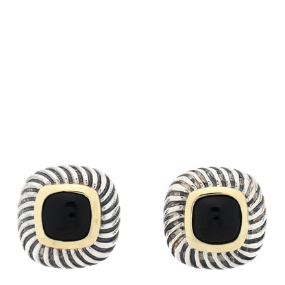 David Yurman Sterling Silver 14K Yellow Gold Black Onyx 7mm Albion Earrings 1 of 4
