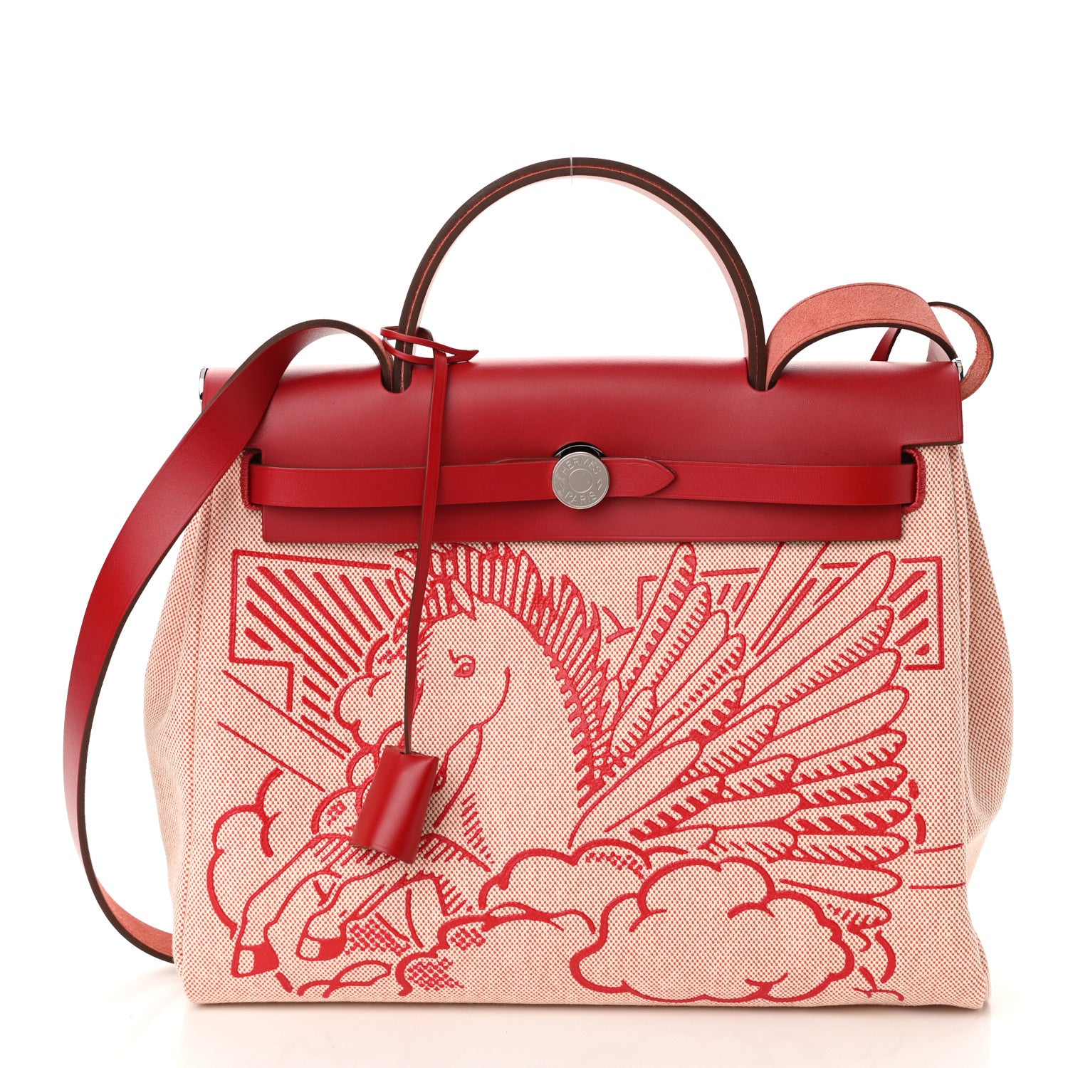 Hermes Vache Hunter Toile Pegase Pop Herbag Zip Retourne 31 PM Rouge Piment 3 of 10