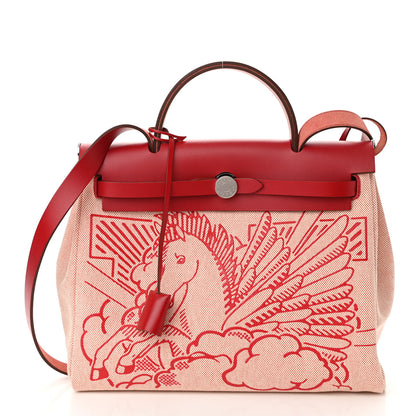 Hermes Vache Hunter Toile Pegase Pop Herbag Zip Retourne 31 PM Rouge Piment 3 of 10