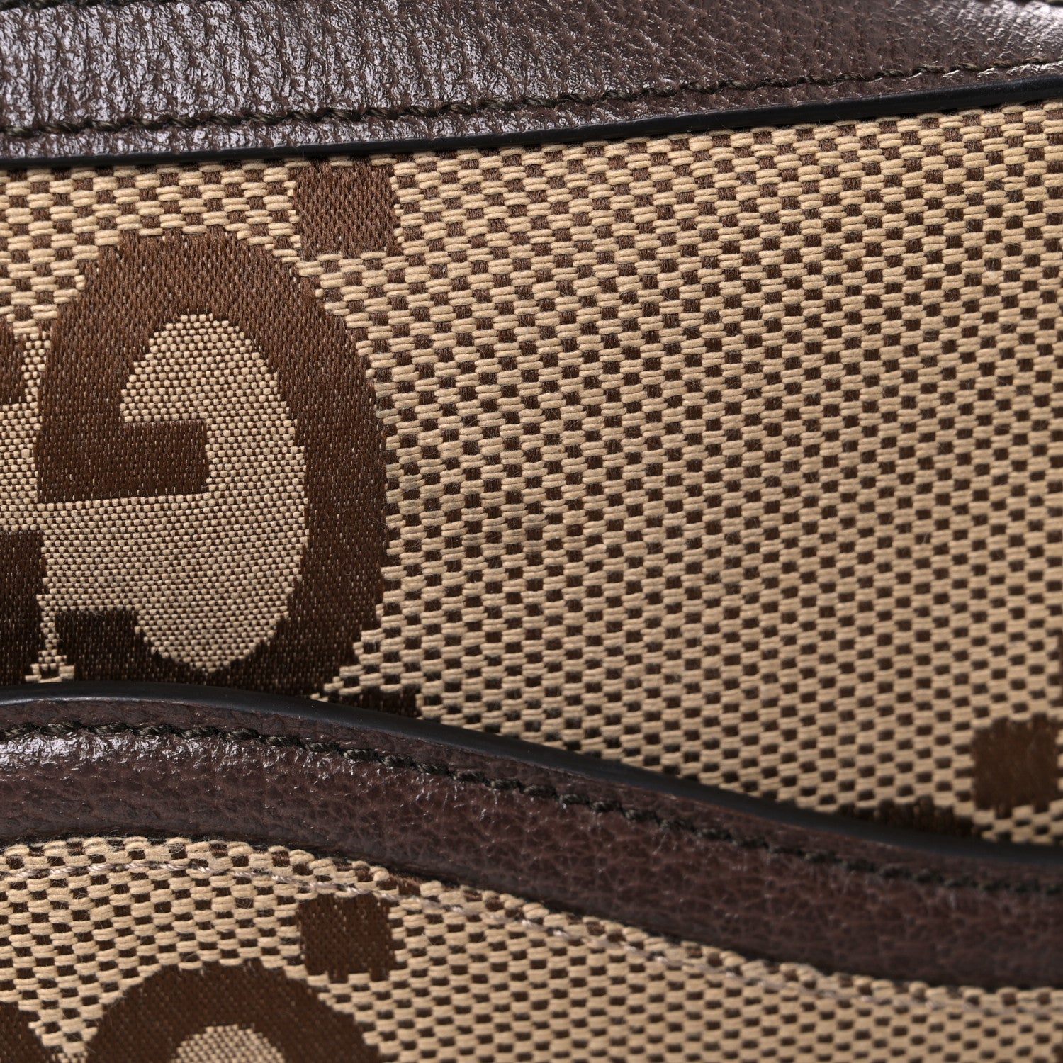 Gucci Monogram Jumbo GG Textured Dollar Calfskin Web Messenger Shoulder Bag Camel Ebony New Acero 13 of 16