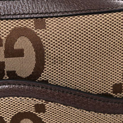 Gucci Monogram Jumbo GG Textured Dollar Calfskin Web Messenger Shoulder Bag Camel Ebony New Acero 13 of 16