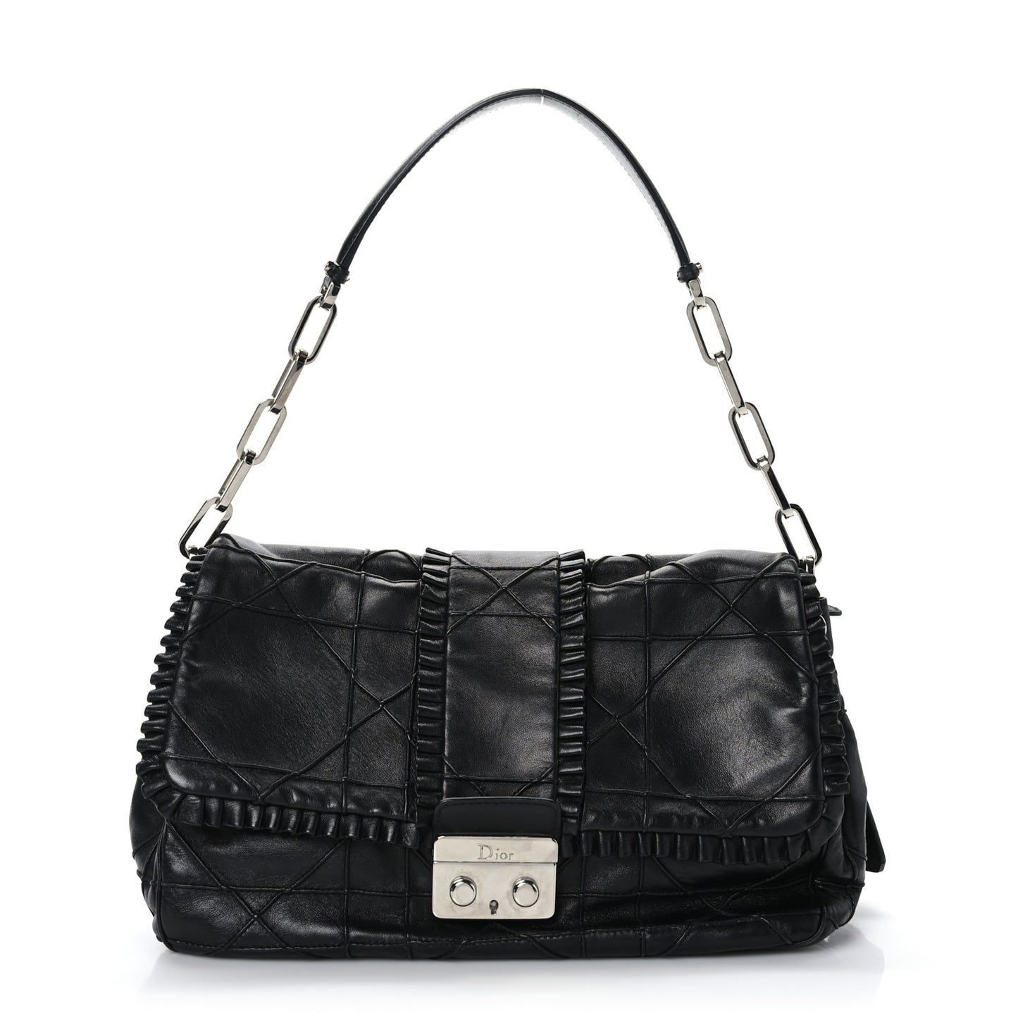 Lambskin Cannage Ruffle New Lock Flap Black