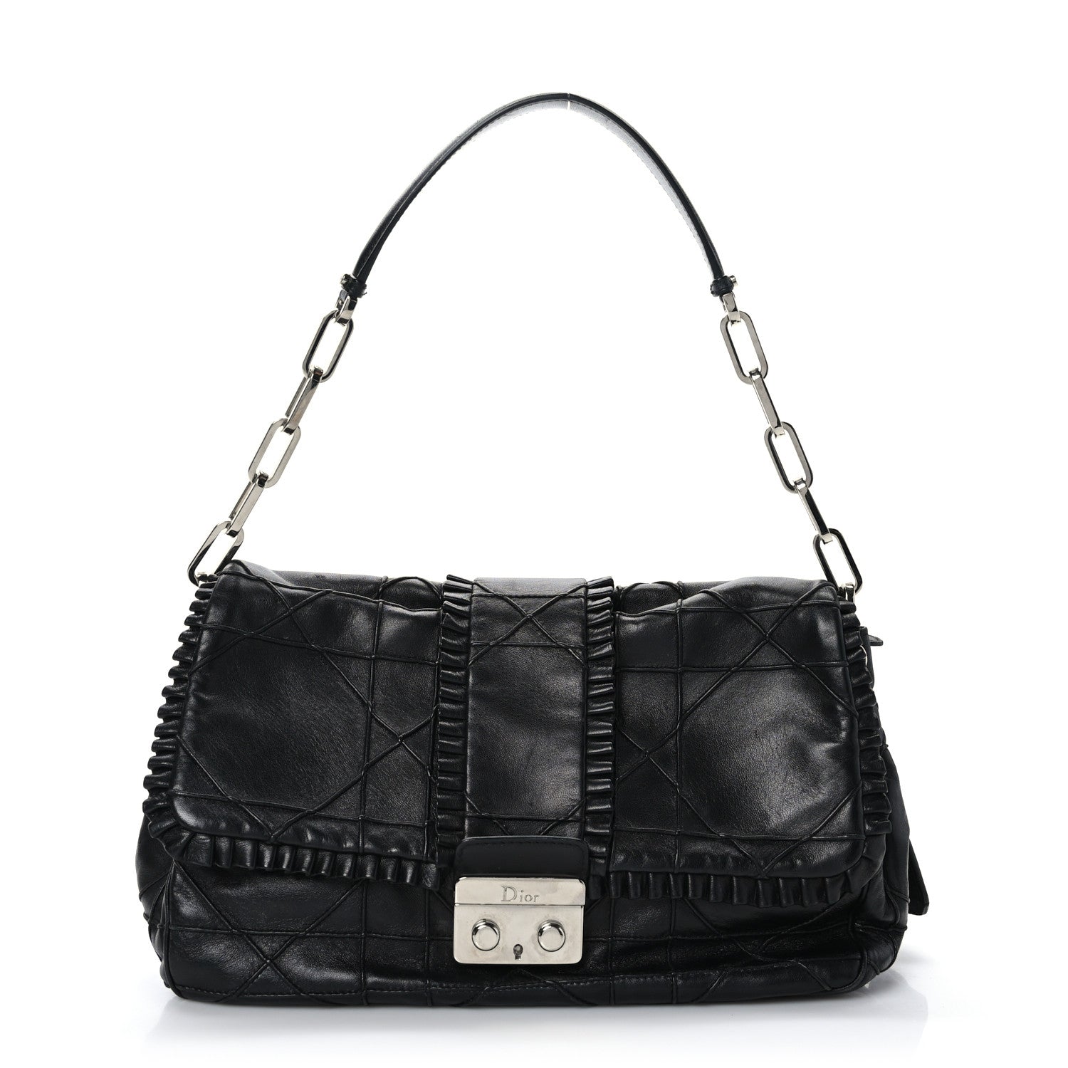 Christian Dior Lambskin Cannage Ruffle New Lock Flap Black 1 of 8
