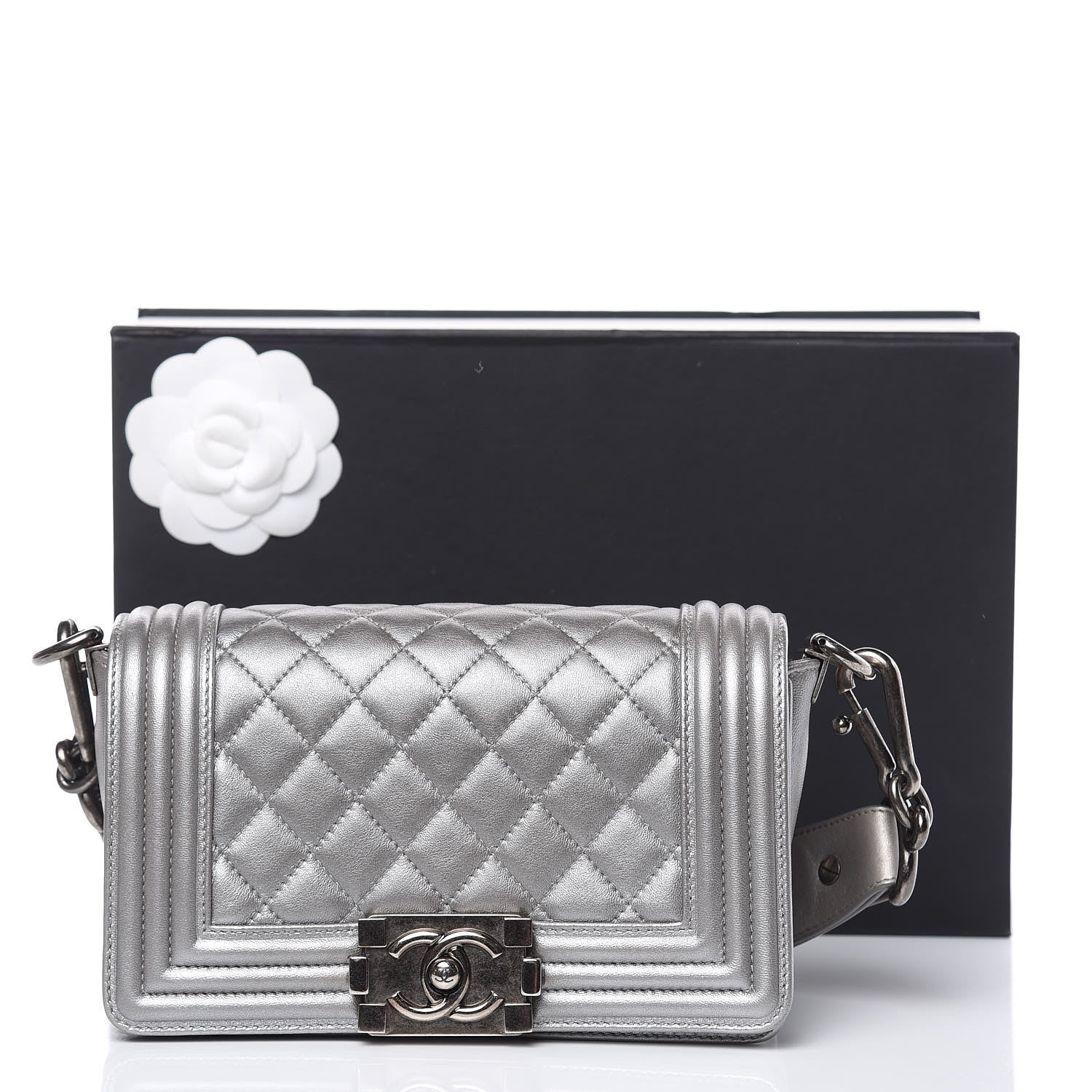 Chanel Metallic Lambskin Stingray Quilted Small Boy Flap Silver 13 of 13