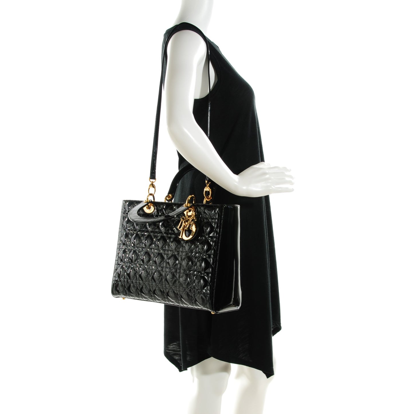 Patent Cannage Large Lady Dior Black