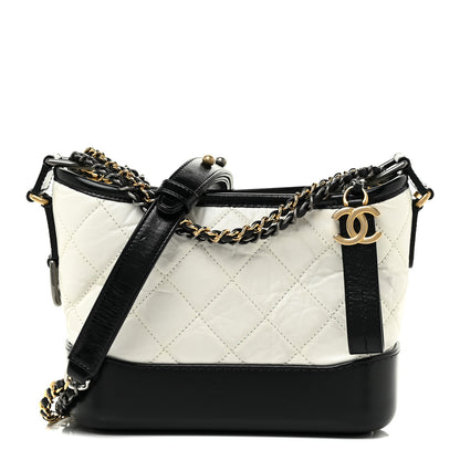 Chanel Aged Calfskin Quilted Small Gabrielle Hobo Black White 1 of 14