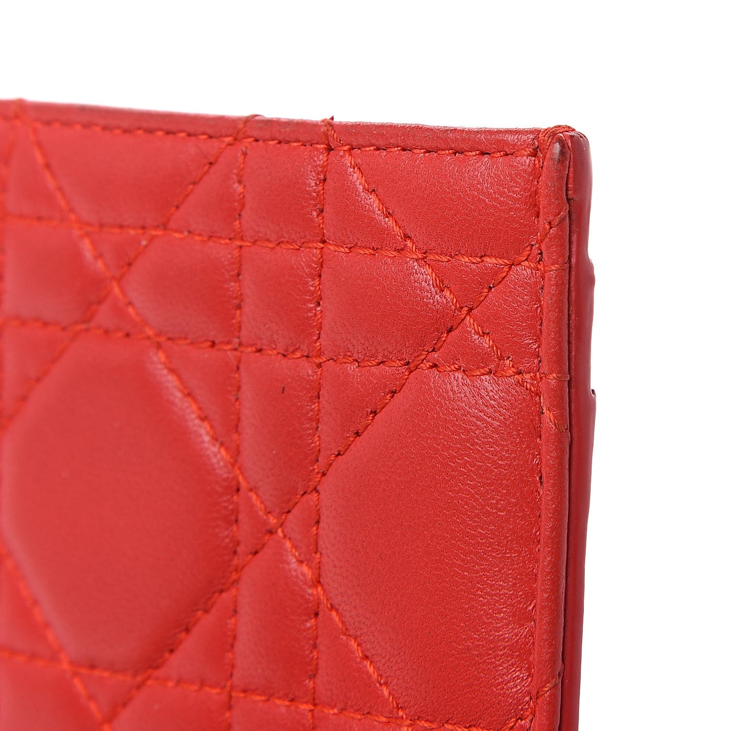 Lambskin Cannage Lady Dior Card Holder Red