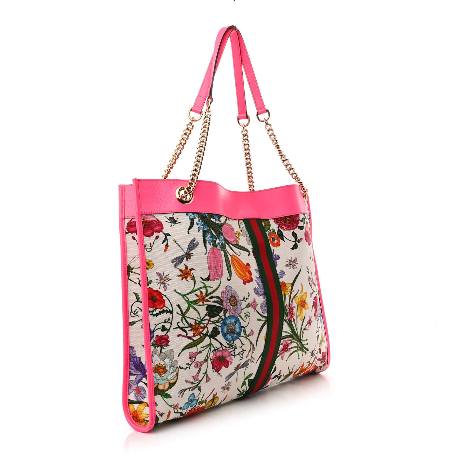 Gucci Canvas Flora Large Rajah Chain Tote White Multicolor Fuxia Fluo 4 of 16