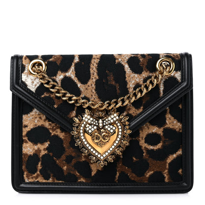 Dolce & Gabbana DOLCE &amp; GABBANA Jacquard Leopard Print Smooth Calfskin Medium Devotion Crossbody Bag Black 1 of 9