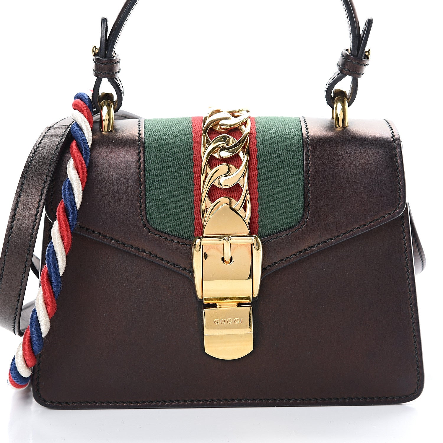 Gucci Calfskin Mini Sylvie Top Handle Bag Brown 9 of 11