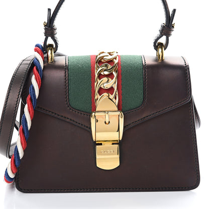 Gucci Calfskin Mini Sylvie Top Handle Bag Brown 9 of 11